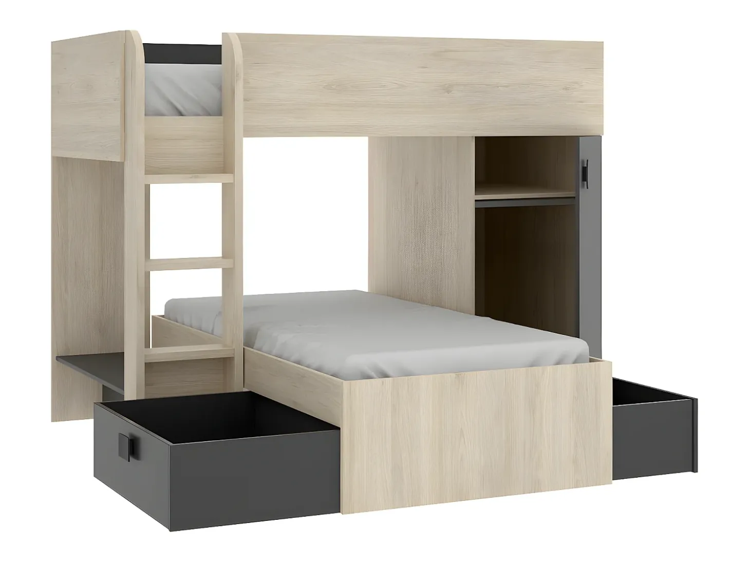Beliche de canto modular 2x90x190 cm. Cor carvalho e antracite. RICARDO