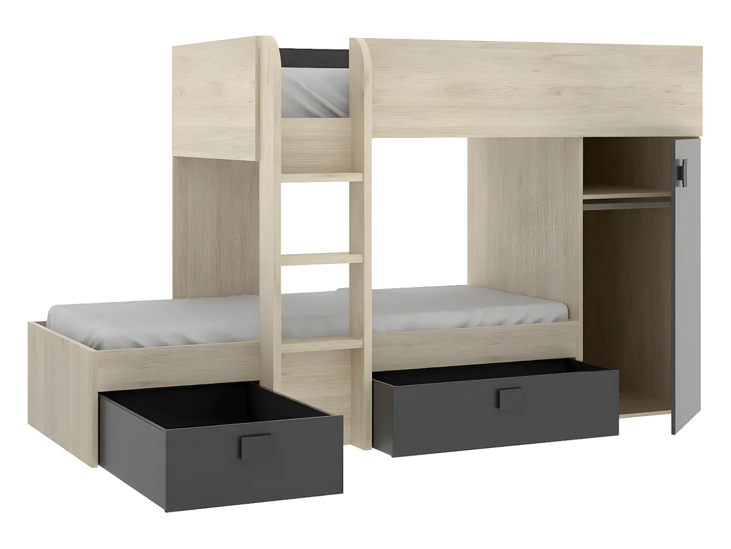 Beliche de canto modular 2x90x190 cm. Cor carvalho e antracite. RICARDO