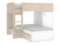 Beliche de canto modular com espaços de arrumação 2x90x190 cm. Carvalho e branco. RICARDO