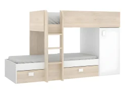 Beliche de canto modular com espaços de arrumação 2x90x190 cm. Carvalho e branco. RICARDO
