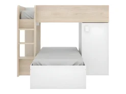 Beliche de canto modular com espaços de arrumação 2x90x190 cm. Carvalho e branco. RICARDO