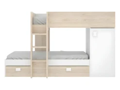 Beliche de canto modular com espaços de arrumação 2x90x190 cm. Carvalho e branco. RICARDO