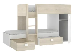 Beliche de canto modular com espaços de arrumação 2x90x190 cm. Carvalho e branco. RICARDO