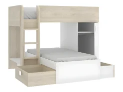 Beliche de canto modular com espaços de arrumação 2x90x190 cm. Carvalho e branco. RICARDO