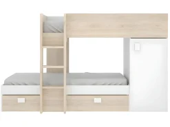 Beliche de canto modular com espaços de arrumação e colchão 2x90x190 cm Carvalho e branco. RICARDO