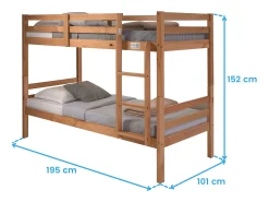 Beliche de madeira para jovens, cor mel, 195x152,5x101,2 cm, coelho