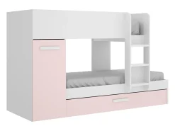 Beliche e armário 3 x 90 x 190 cm branco, natural e rosa com colchões. ANTHONY