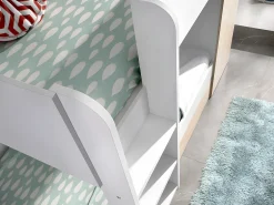 Beliche e armário 3 x 90 x 190 cm branco e natural com colchões. ANTHONY