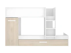 Beliche e armário 3 x 90 x 190 cm branco e natural com colchões. ANTHONY
