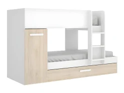 Beliche e armário 3 x 90 x 190 cm branco e natural com colchões. ANTHONY