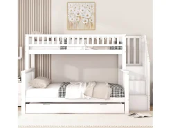 Beliche em madeira - 2x90x200cm + 140x200cm - com escada de arrumação - Branco