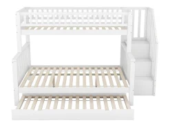 Beliche em madeira - 2x90x200cm + 140x200cm - com escada de arrumação - Branco