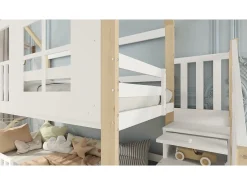 Beliche em madeira de pinho e MDF - com escada de arrumação - 90x200 cm - Branco e Natural
