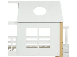 Beliche em madeira de pinho e MDF - com escada de arrumação - 90x200 cm - Branco e Natural
