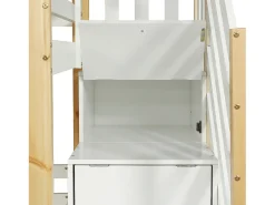 Beliche em madeira de pinho e MDF - com escada de arrumação - 90x200 cm - Branco e Natural