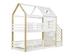 Beliche em madeira de pinho e MDF - com escada de arrumação - 90x200 cm - Branco e Natural