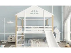 Beliche em madeira maciça com escada e escorrega - 90x200 cm - Branco