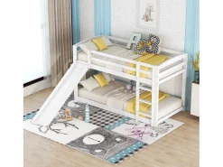Beliche em pinho com barreiras anti-queda + escada + escorrega - 90x200cm - Branco