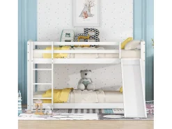 Beliche em pinho com barreiras anti-queda + escada + escorrega - 90x200cm - Branco