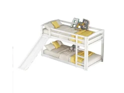 Beliche em pinho com barreiras anti-queda + escada + escorrega - 90x200cm - Branco