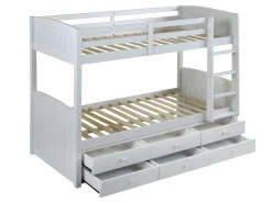 Beliche evolutivo 2 x 90 x 190 cm 6 gavetas pinho maciço branco com colchão ANCHISE