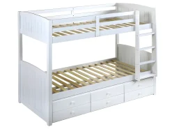Beliche evolutivo 2 x 90 x 190 cm 6 gavetas pinho maciço branco com colchão ANCHISE