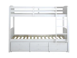 Beliche evolutivo 2 x 90 x 190 cm 6 gavetas pinho maciço branco com colchão ANCHISE