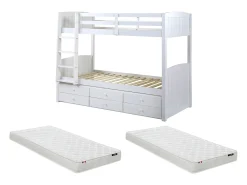 Beliche evolutivo 2 x 90 x 190 cm 6 gavetas pinho maciço branco com colchão ANCHISE