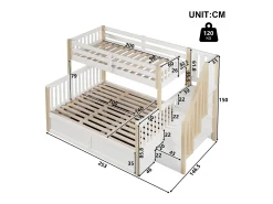 Beliche infantil - 90 x 200 cm + 140 x 200 cm - com arrumação hidráulica e escada de arrumação - madeira - branco + natural