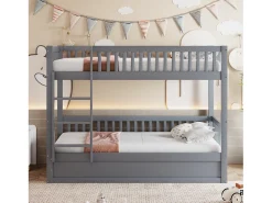 Beliche Infantil - 2 x 90 x 200 cm - com Arrumação Hidráulica - Resistente e Durável - Pinho + Contraplacado + MDF - Cinza