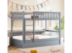 Beliche Infantil - 2 x 90 x 200 cm - com Arrumação Hidráulica - Resistente e Durável - Pinho + Contraplacado + MDF - Cinza