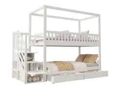 Beliche infantil 90×200 cm - design com barreira de segurança - com 2 gavetas - escada de segurança - branco