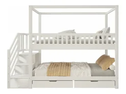 Beliche infantil 90×200 cm - design com barreira de segurança - com 2 gavetas - escada de segurança - branco