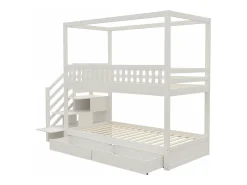 Beliche infantil 90×200 cm - design com barreira de segurança - com 2 gavetas - escada de segurança - branco