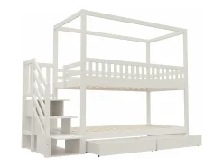 Beliche infantil 90×200 cm - design com barreira de segurança - com 2 gavetas - escada de segurança - branco