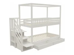 Beliche infantil 90×200 cm - design com barreira de segurança - com 2 gavetas - escada de segurança - branco