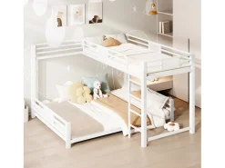 Beliche infantil em metal em formato de L - 90 x 200 cm + 140 x 200 cm - metal - branco