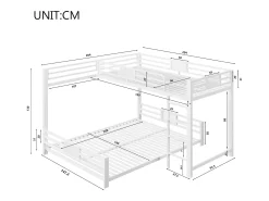 Beliche infantil em metal em formato de L - 90 x 200 cm + 140 x 200 cm - metal - branco