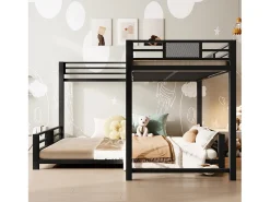 Beliche infantil em metal em formato de L - 90 x 200 cm + 140 x 200 cm - metal - preto