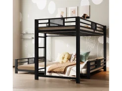 Beliche infantil em metal em formato de L - 90 x 200 cm + 140 x 200 cm - metal - preto