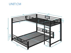 Beliche infantil em metal em formato de L - 90 x 200 cm + 140 x 200 cm - metal - preto