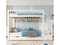 Beliche infantil 90x200 cm - com cama articulada - com prateleiras + guarda-roupa - com compartimentos de arrumação - branco