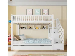 Beliche infantil 90x200 cm - com cama articulada - com prateleiras + guarda-roupa - com compartimentos de arrumação - branco