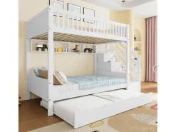 Beliche infantil 90x200 cm - com cama articulada - com prateleiras + guarda-roupa - com compartimentos de arrumação - branco