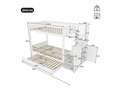 Beliche infantil 90x200 cm - com cama articulada - com prateleiras + guarda-roupa - com compartimentos de arrumação - branco