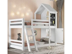 Beliche infantil 90x200cm - Com 1 porta e quadro negro - Com escada - Madeira maciça + MDF + PB + Compensado - Branco (sem colchão)
