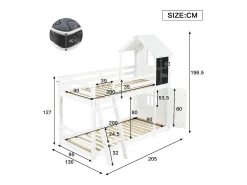 Beliche infantil 90x200cm - Com 1 porta e quadro negro - Com escada - Madeira maciça + MDF + PB + Compensado - Branco (sem colchão)