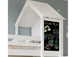 Beliche infantil 90x200cm - Com 1 porta e quadro negro - Com escada - Madeira maciça + MDF + PB + Compensado - Branco (sem colchão)