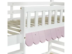 Beliche infantil 90x200cm com 2 gavetas, prateleiras e grade de segurança, pinho + MDF, branco + rosa