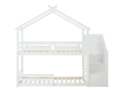 Beliche tipo cabana 90 x 190 cm em pinho e MDF cor branca + colchão - TALETY